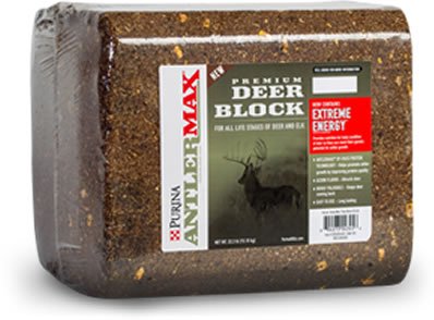 Purina deer feed block outdoor setup image showcasing easy transport without a feeder needed