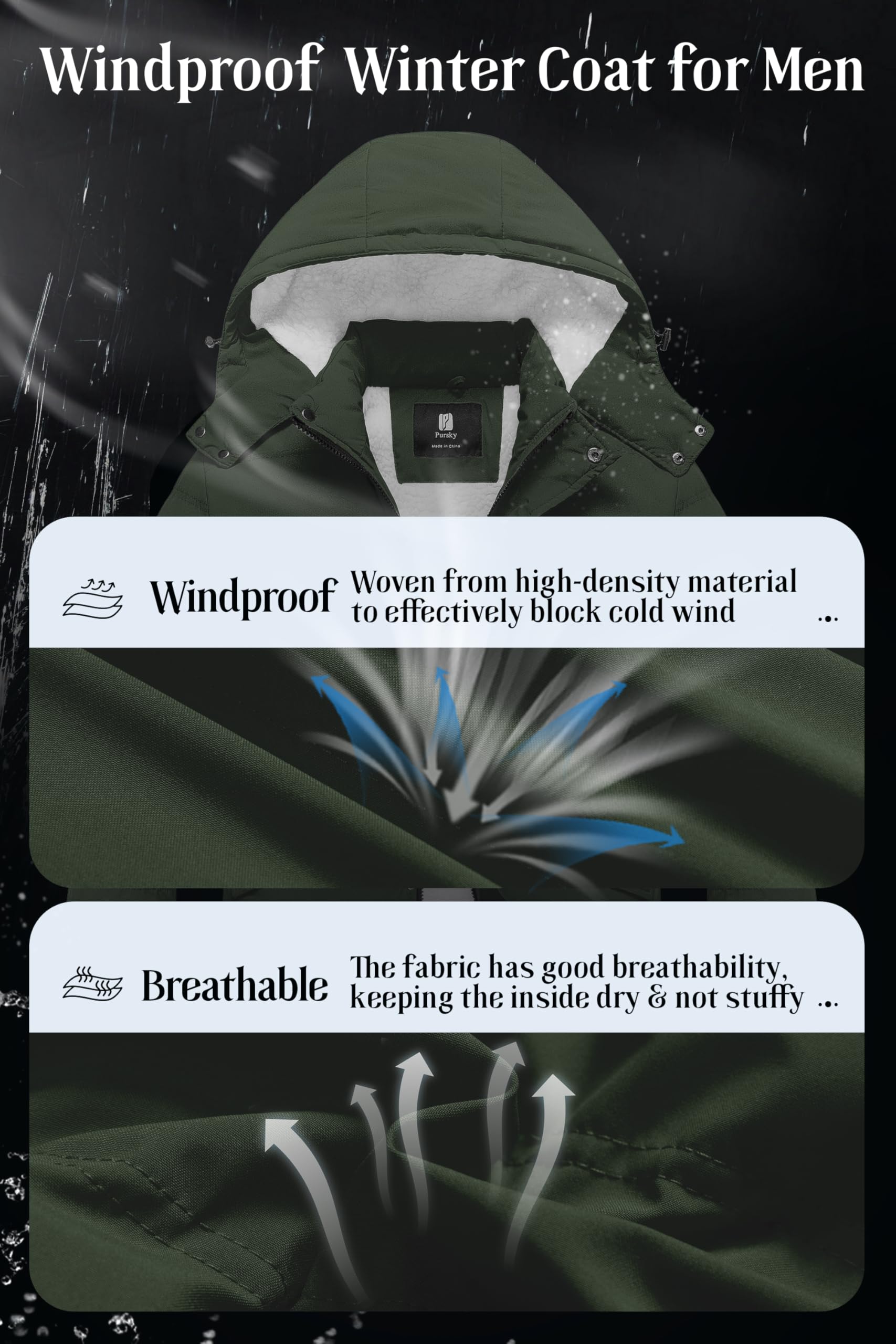 Pursky army green pocket detail showing secure storage options