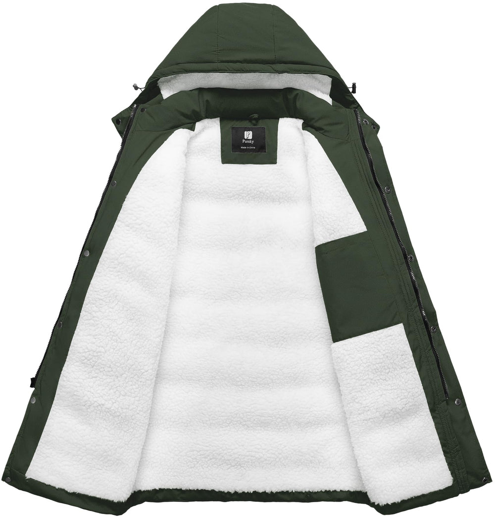 Pursky jacket army green sherpa lining close-up emphasizes cozy warmth