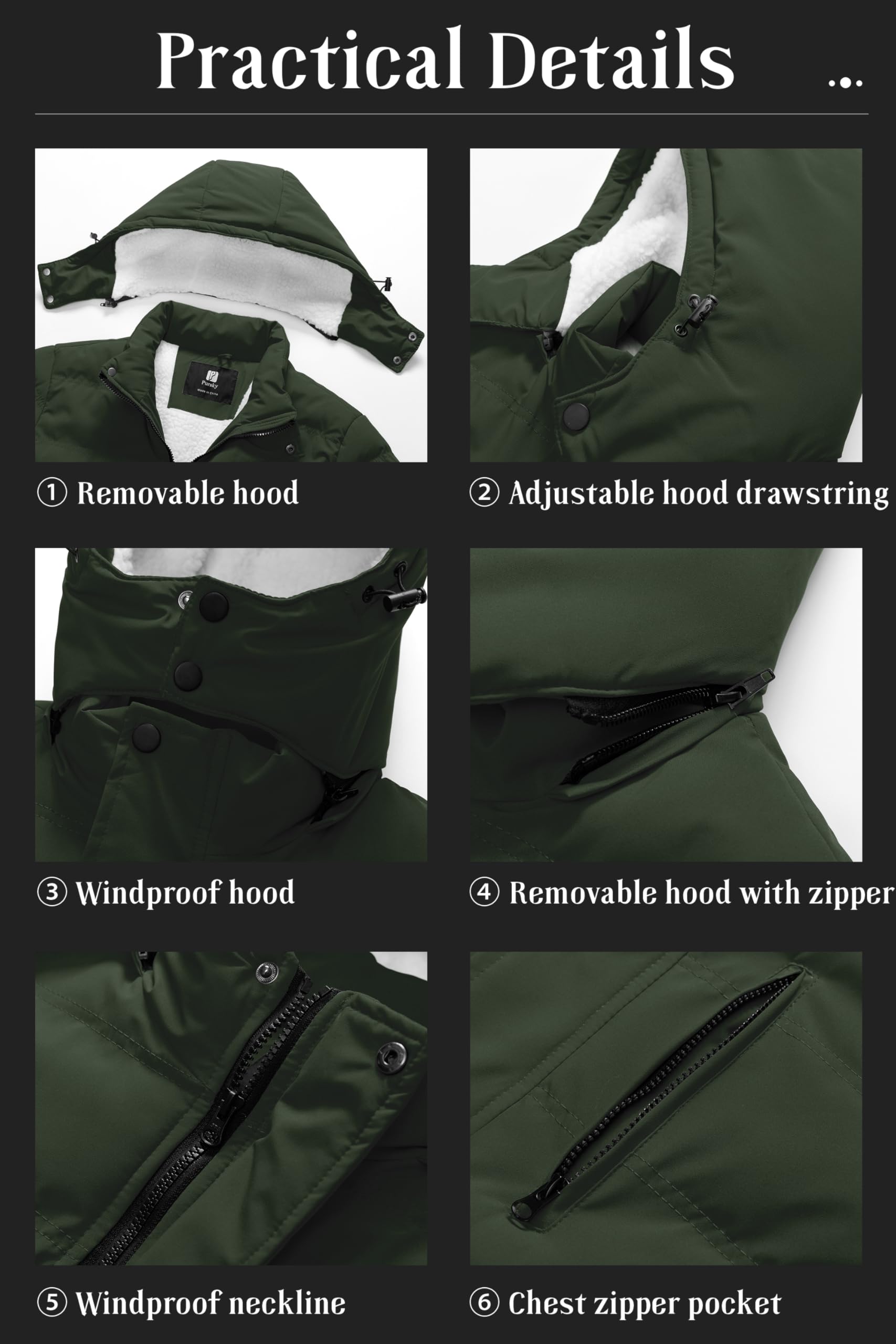 Pursky jacket army green water-repellent surface for light rain