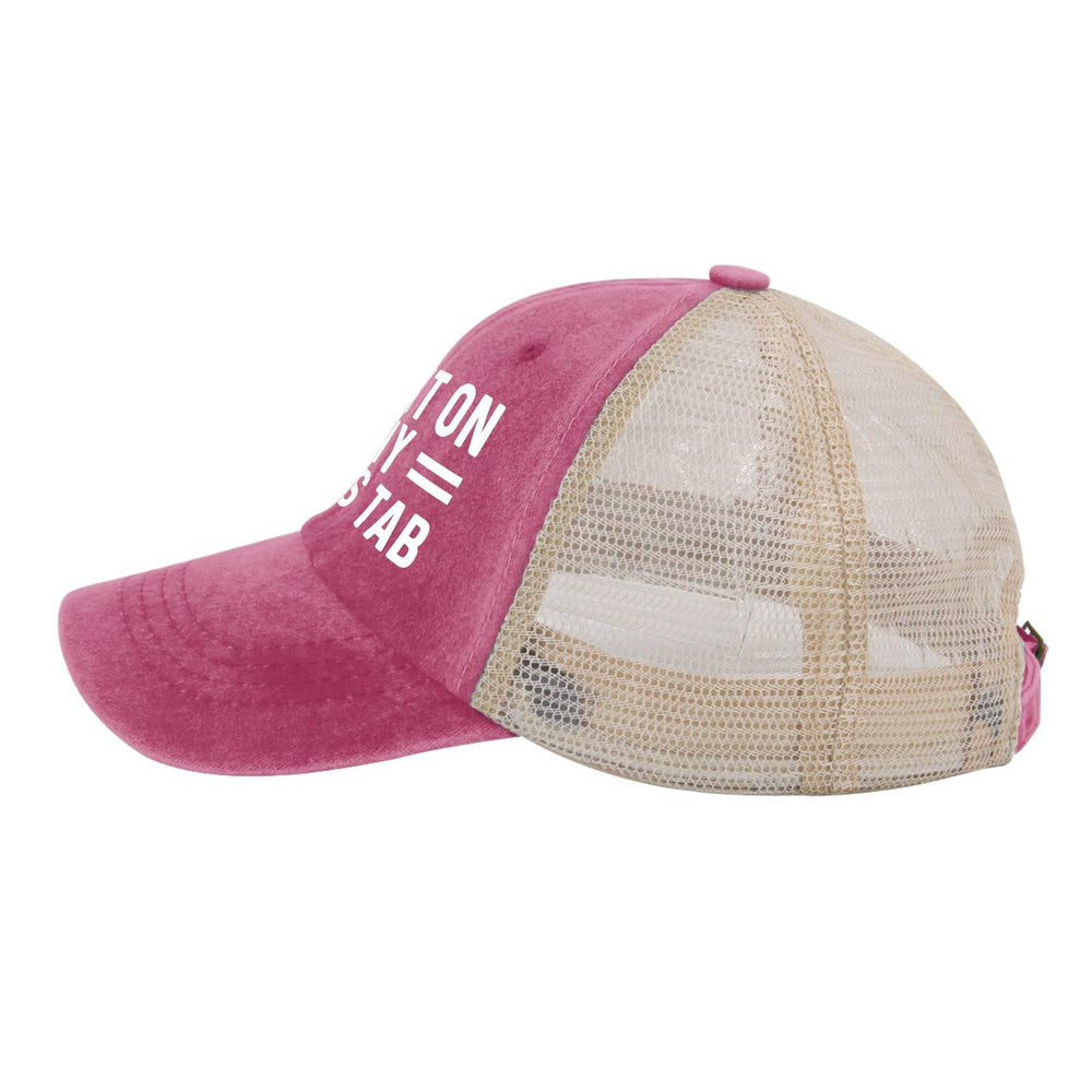 Breathable mesh back detail of pink trucker hat