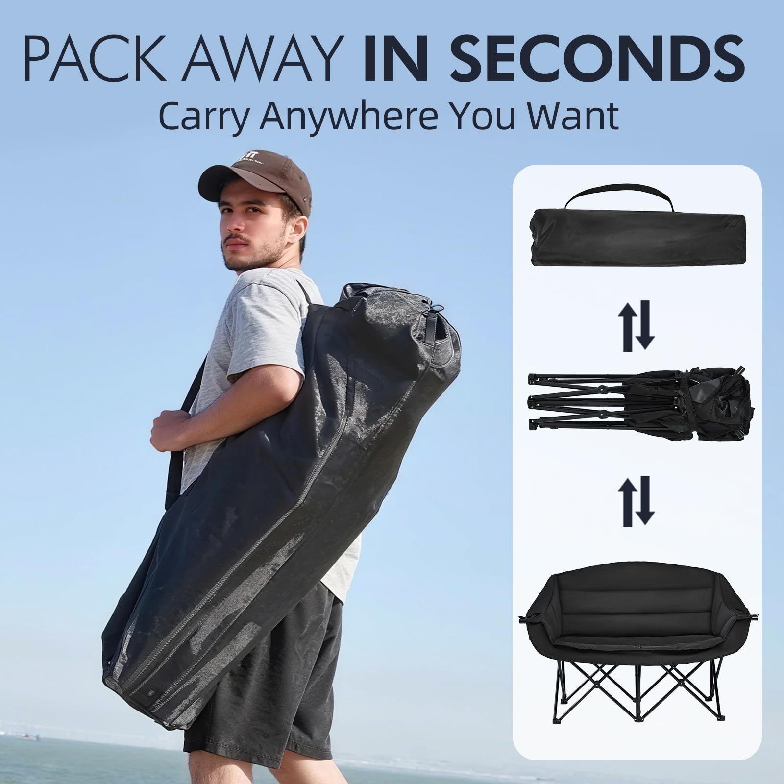 PUVASIA beach-ready setup enables easy outdoor lounging at the beach or park.