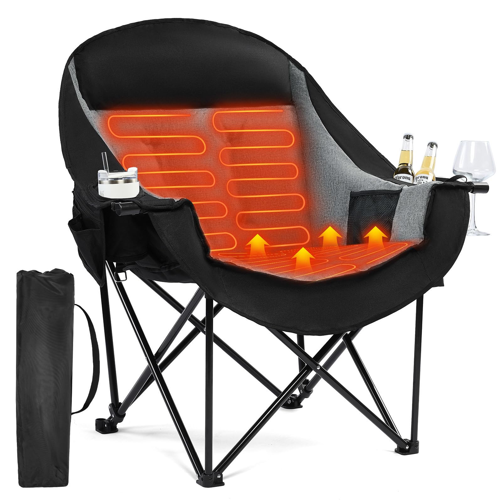 PUVASIA heated camping chair seat-area showing large warm seating for cold outings