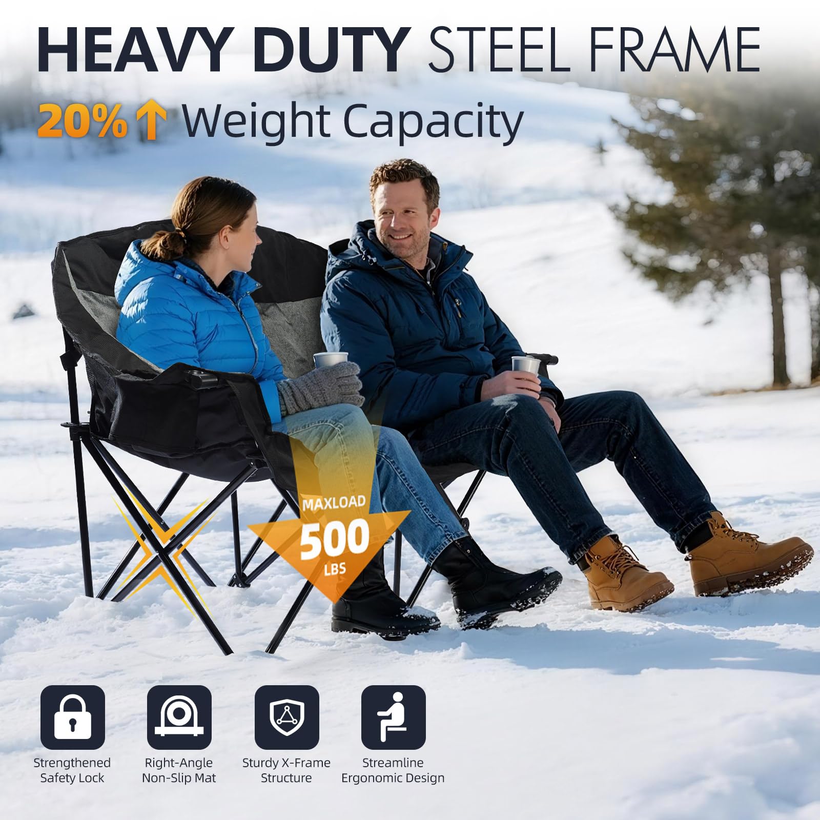 PUVASIA heated double camping chair back-pocket-storage keeps essentials handy