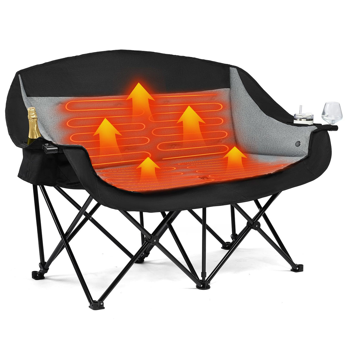PUVASIA heated double camping chair with dual-zone controls for two-person warmth