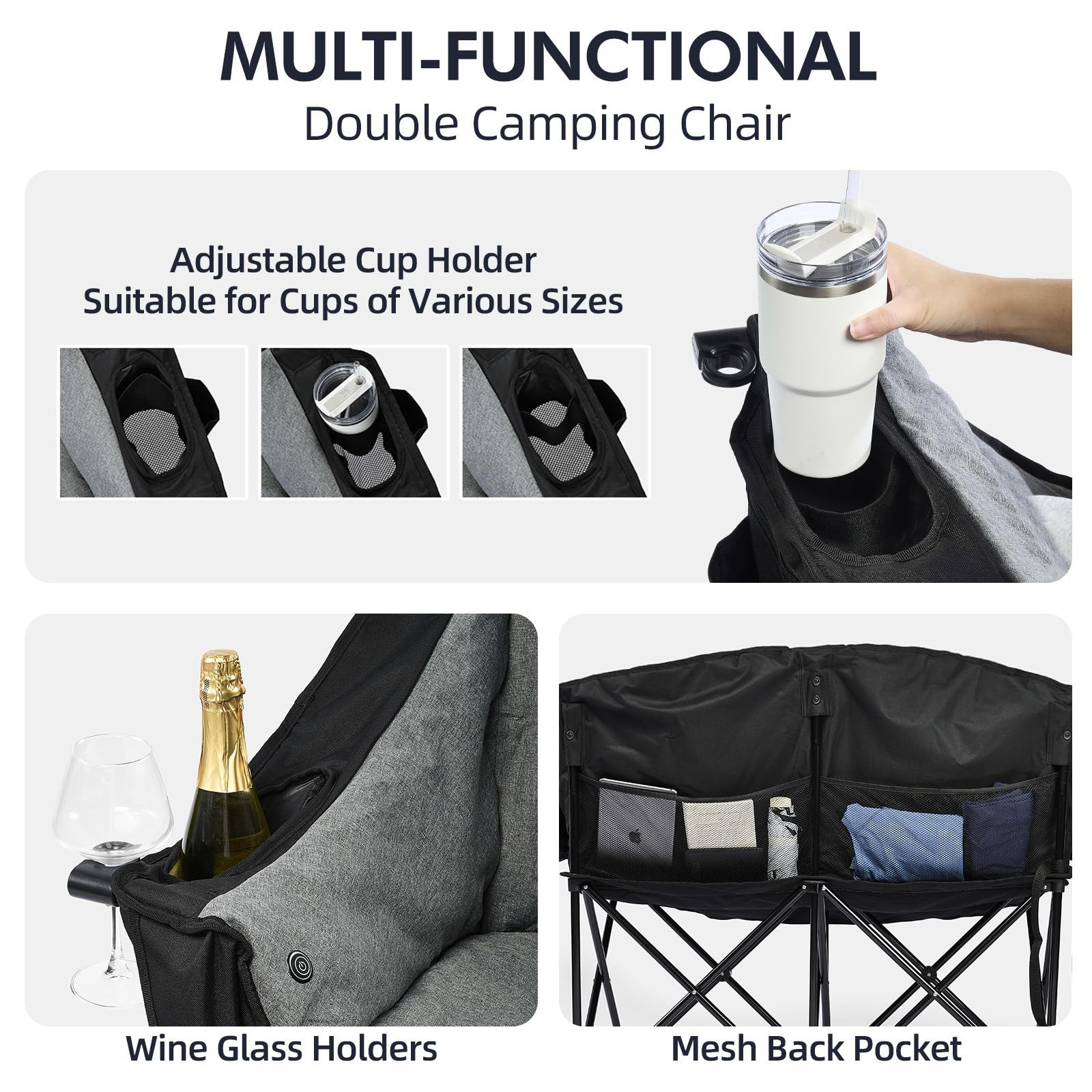 PUVASIA heated double camping chair folded-compact for easy transport