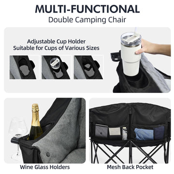 PUVASIA heated double camping chair folded-compact for easy transport
