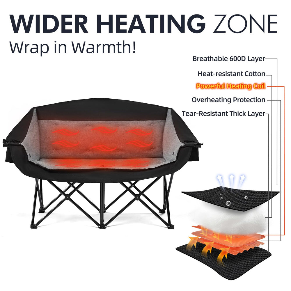 PUVASIA heated double camping chair heavy-duty fabric resists rain and snow for rugged outdoors
