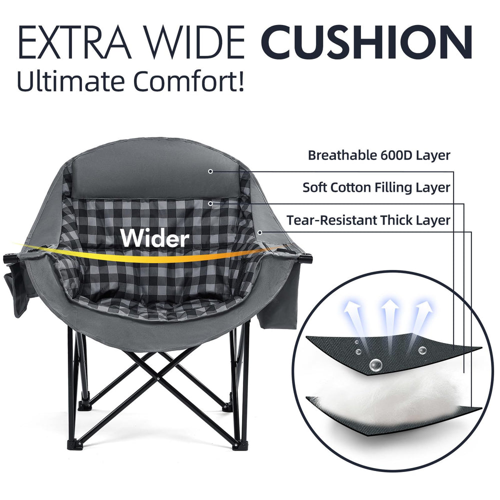 PUVASIA heavy-duty steel-frame chair shows reinforced X-frame with 500lb capacity for durable outdoor seating.