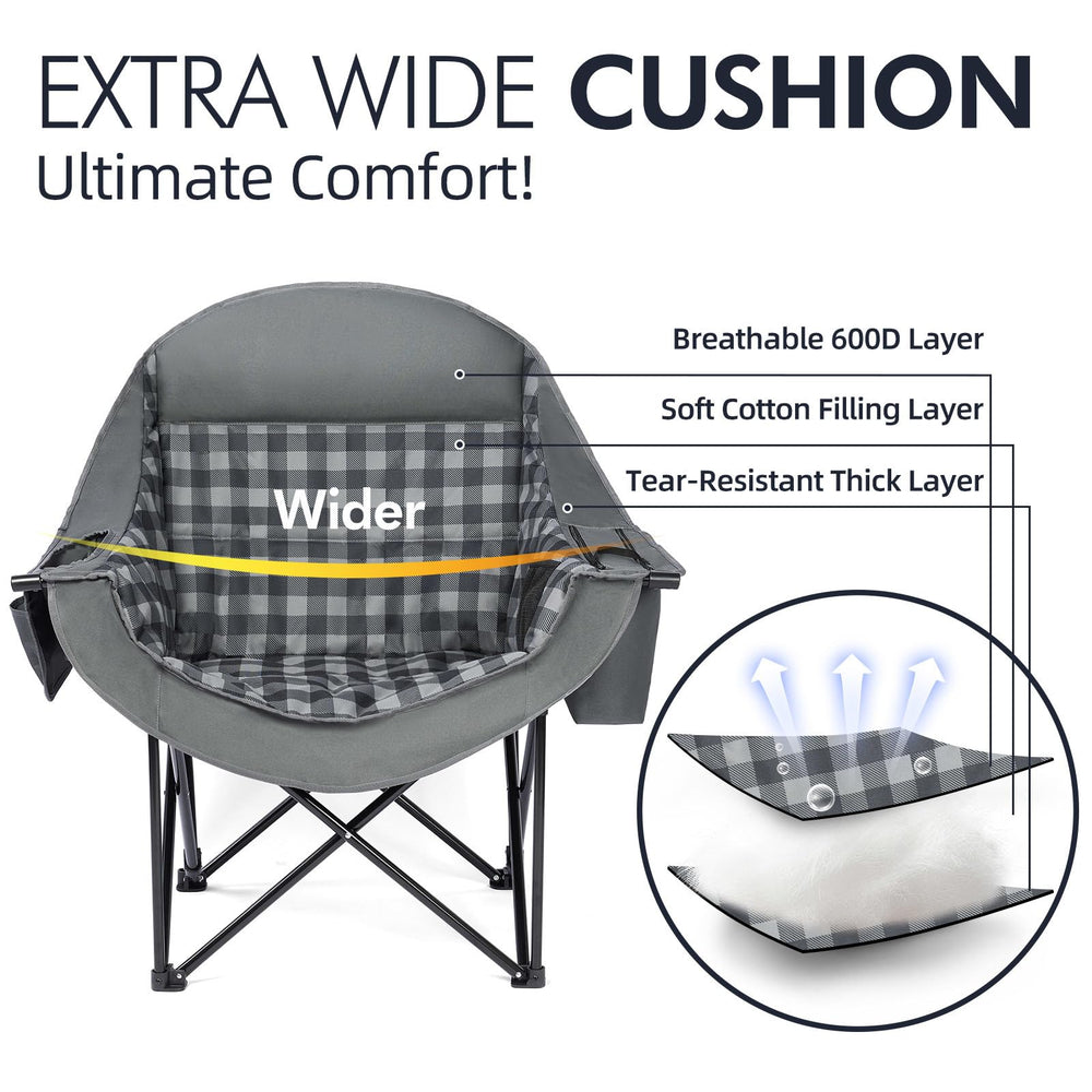 PUVASIA heavy-duty steel-frame chair shows reinforced X-frame with 500lb capacity for durable outdoor seating.