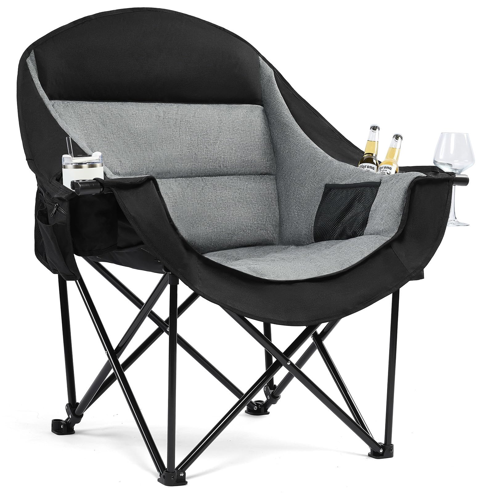 PUVASIA oversized camping chair wide seat provides all-day comfort for outdoor lounging.