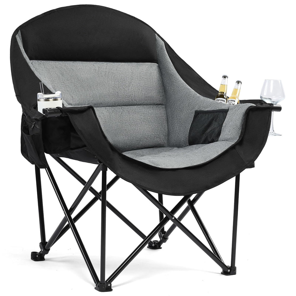 PUVASIA oversized camping chair wide seat provides all-day comfort for outdoor lounging.