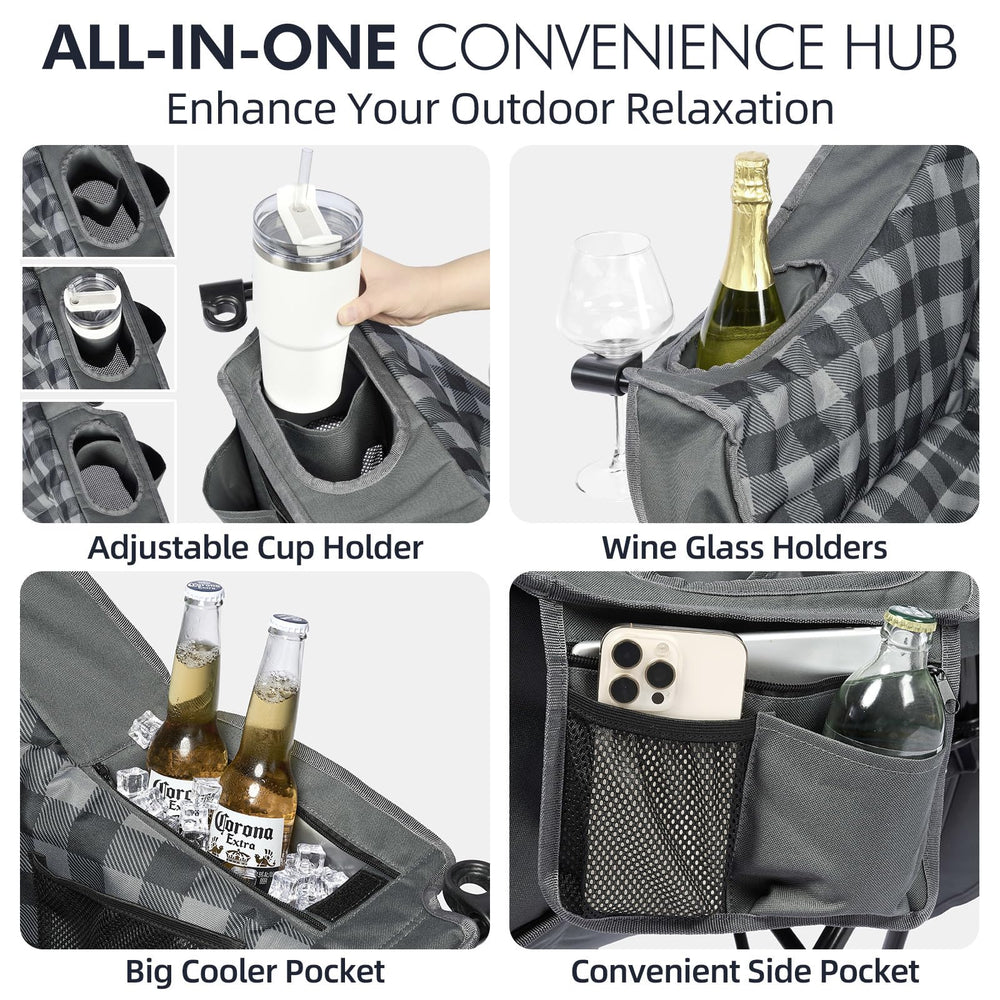 PUVASIA oversized chair storage pockets with insulated cooler bag keeps drinks within reach.