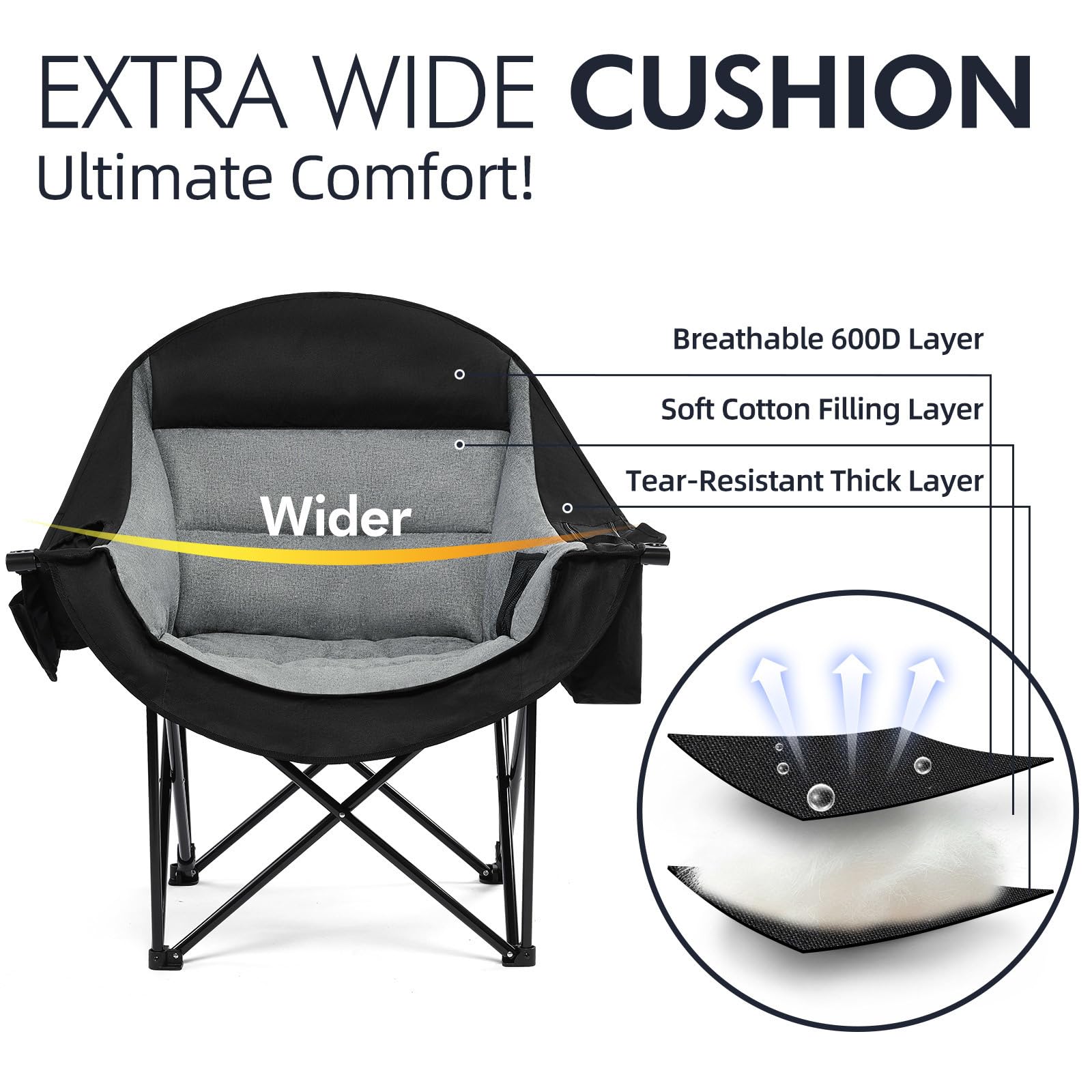 PUVASIA chair with cup holder offers convenient hydration on camping trips.