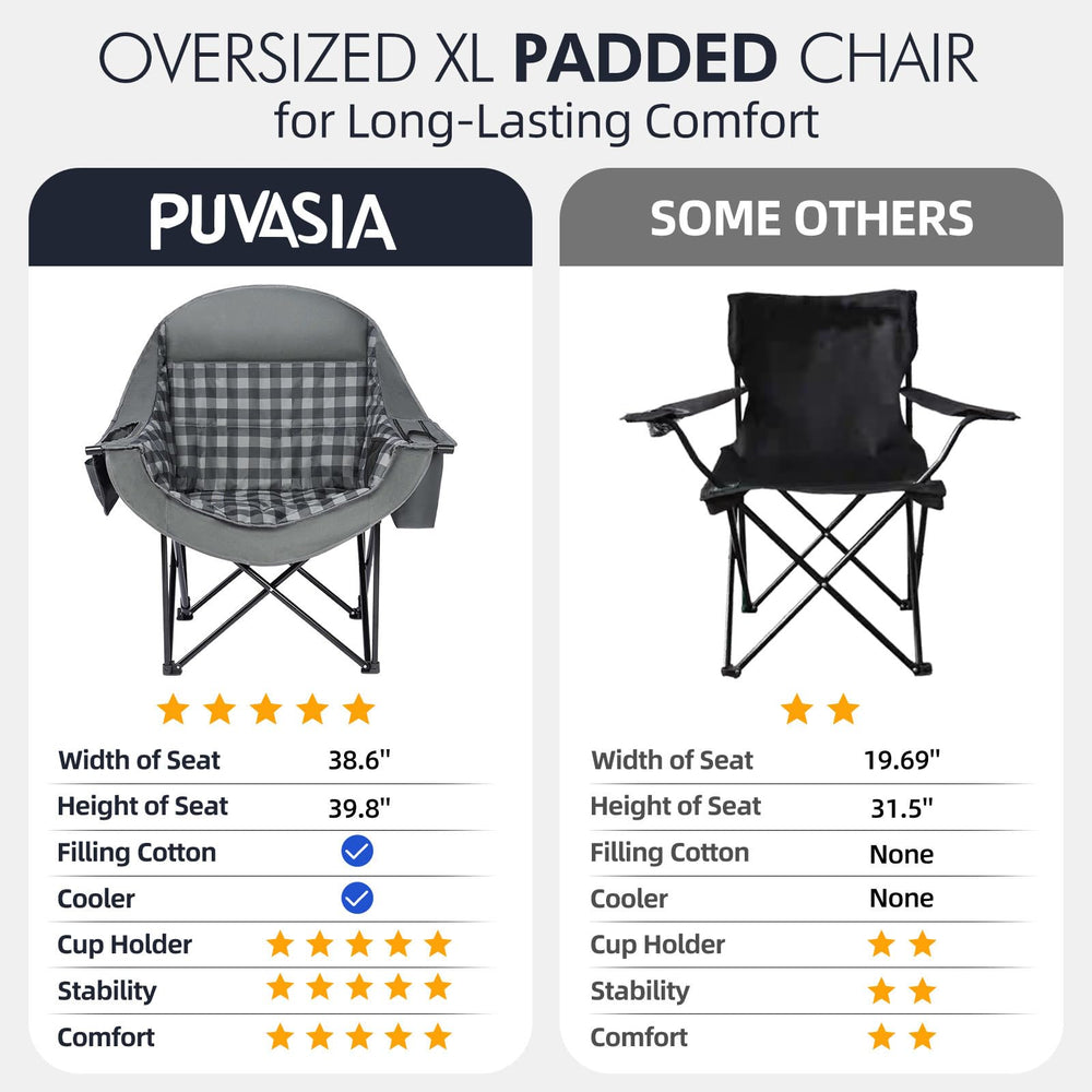 PUVASIA 12.9 lb chair with carry bag offers easy transport for tailgating, fishing, and backyard use.