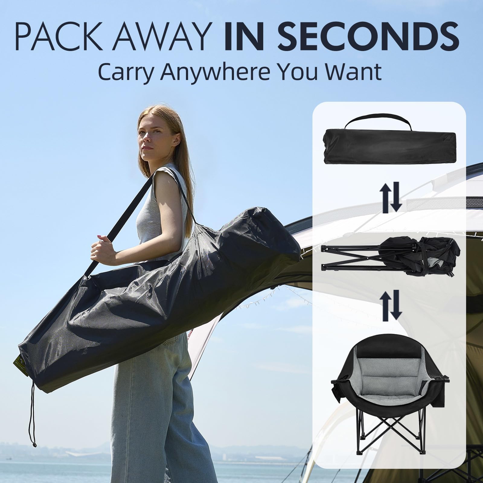 PUVASIA portable foldable chair folds quickly for easy transport and storage.