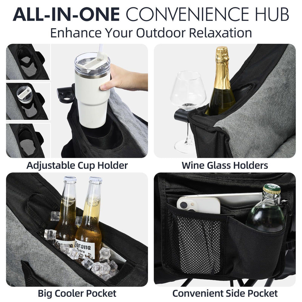 PUVASIA chair with insulated cooler bag keeps drinks cool at picnics.