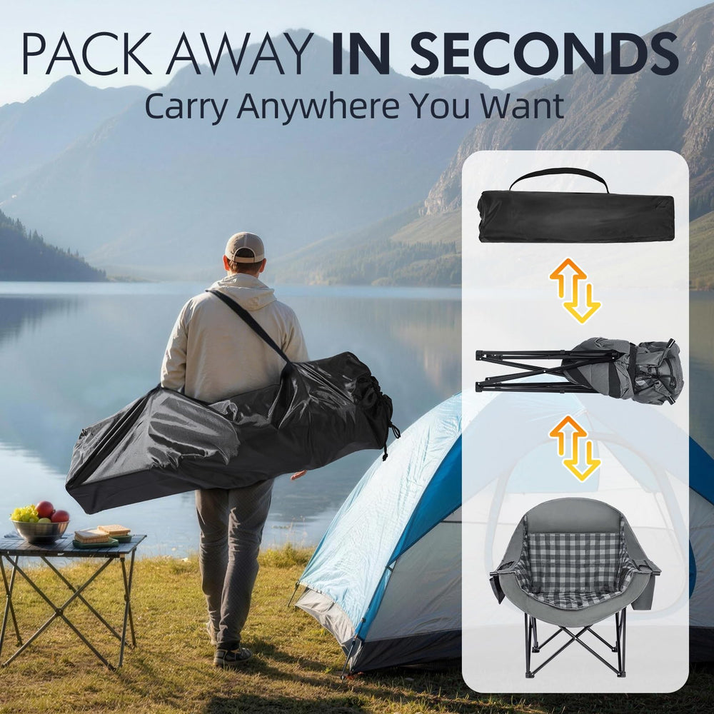 PUVASIA portable folding chair folds flat to 9.4 inches enabling quick setup.
