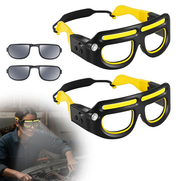 Pxcxu rechargeable LED motion sensor glasses setup for hands-free illumination.