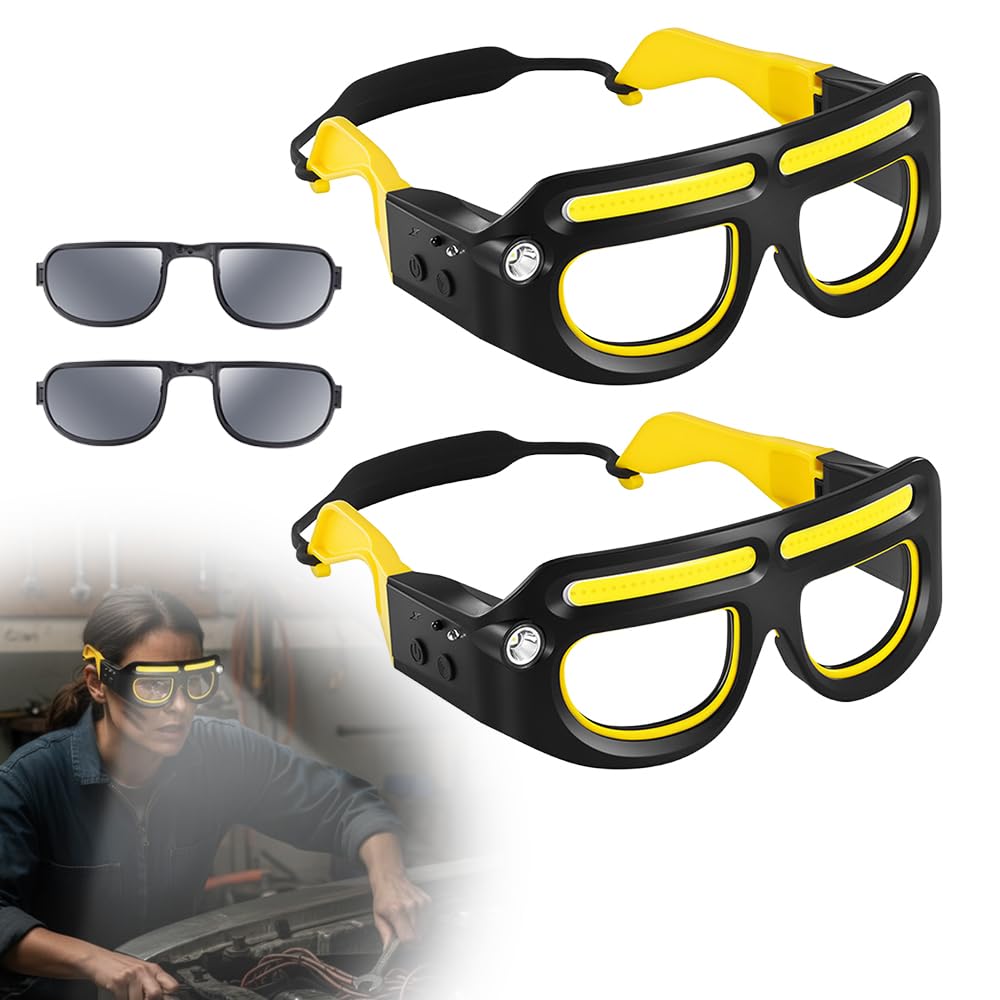 Pxcxu rechargeable LED motion sensor glasses setup for hands-free illumination.
