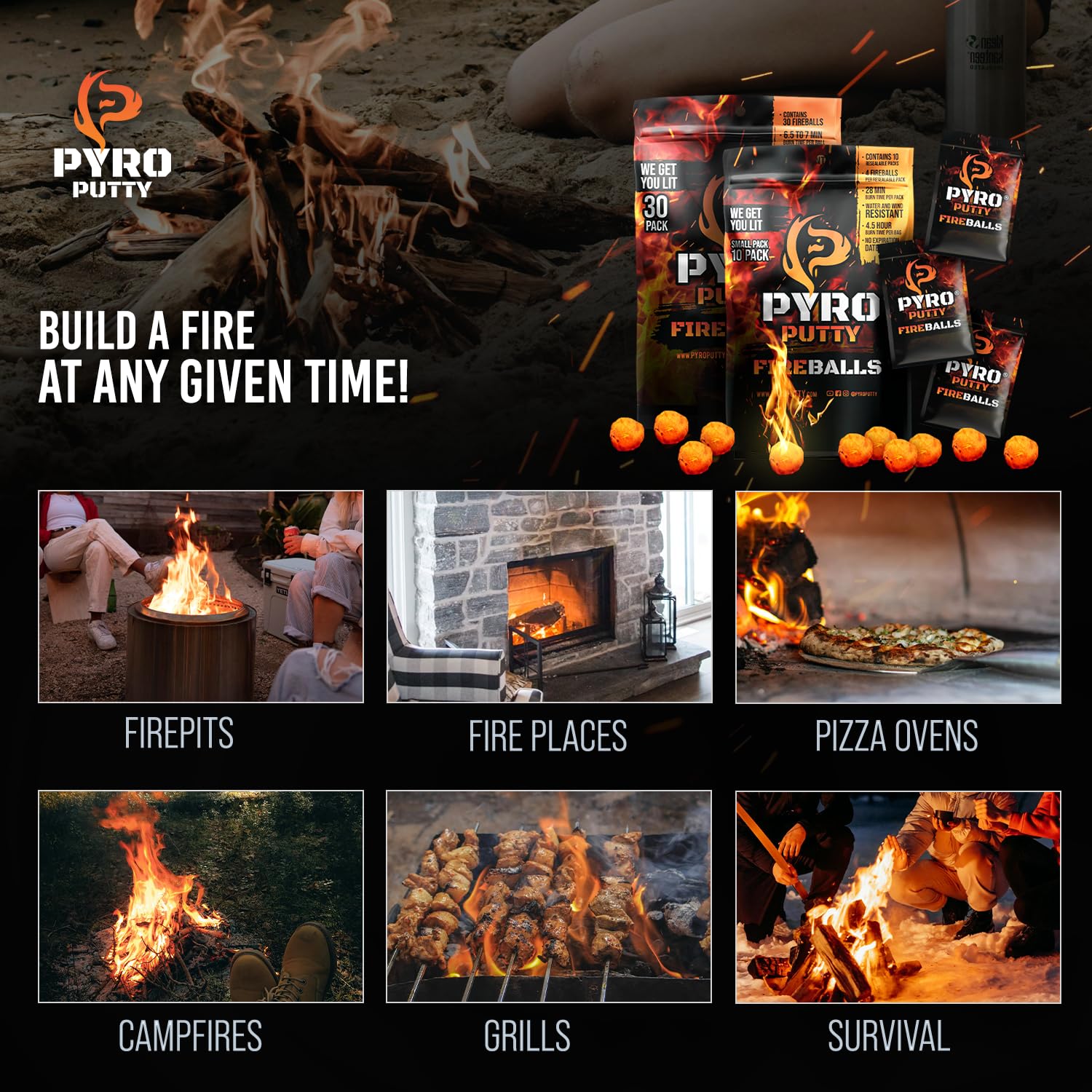 Pyro Putty Fire Balls wind-resistance highlights ignition in breezy conditions