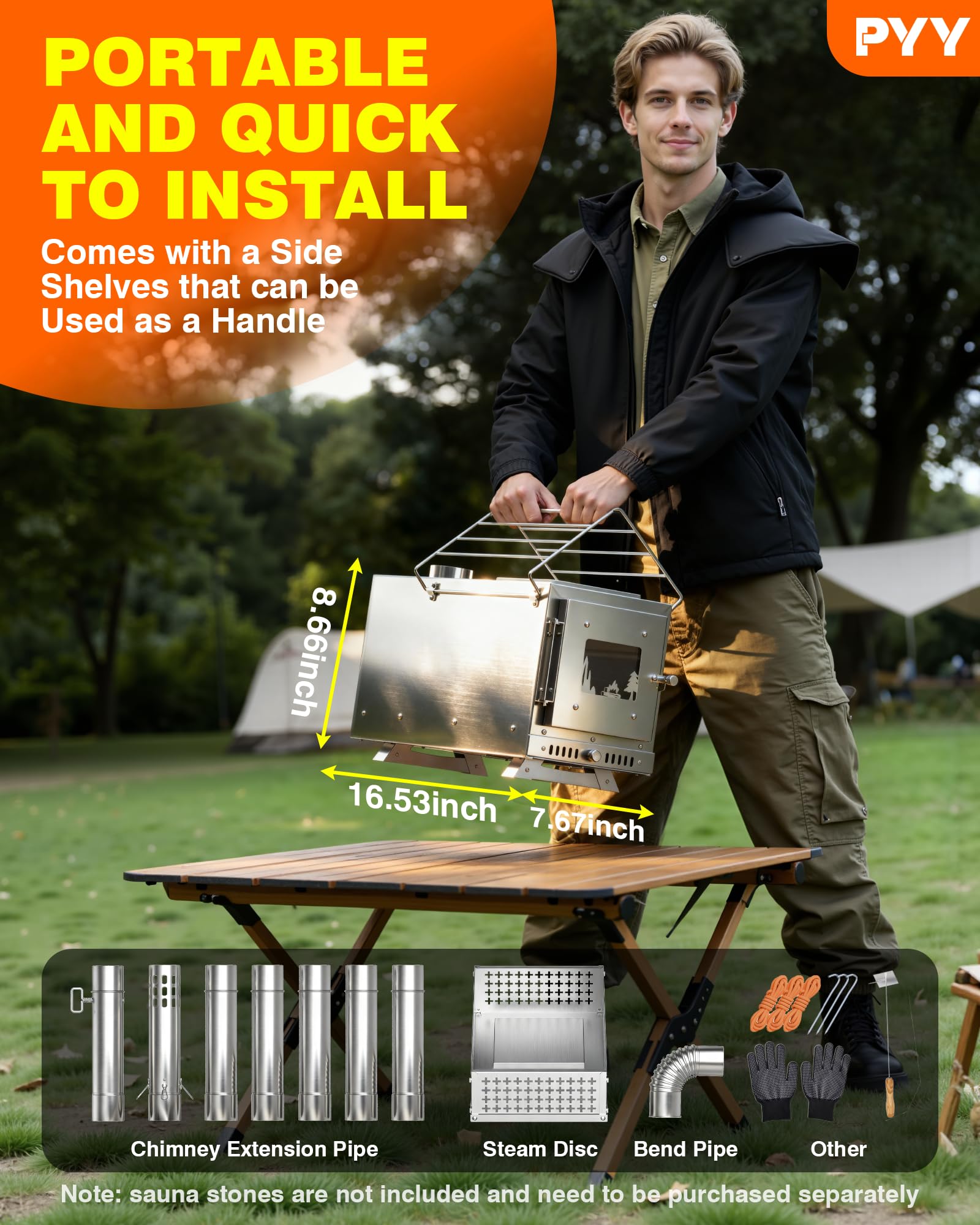 PYY sauna wood stove chimney pipes included for quick setup and safe venting