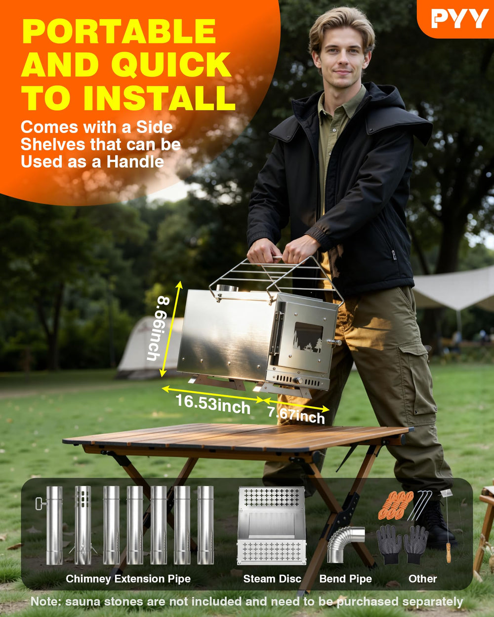 PYY sauna wood stove chimney pipes included for quick setup and safe venting