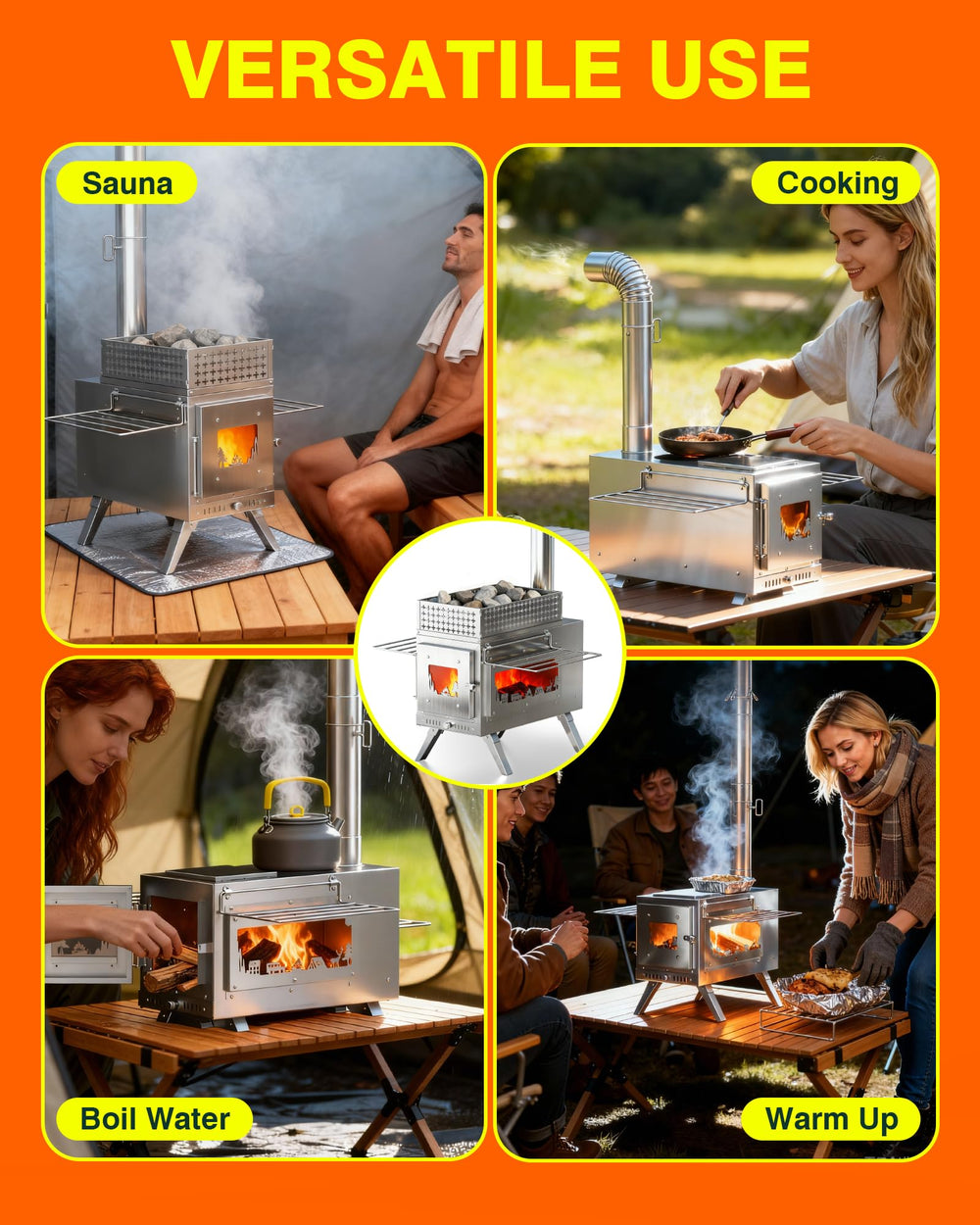 PYY sauna wood stove complete setup with accessories and support