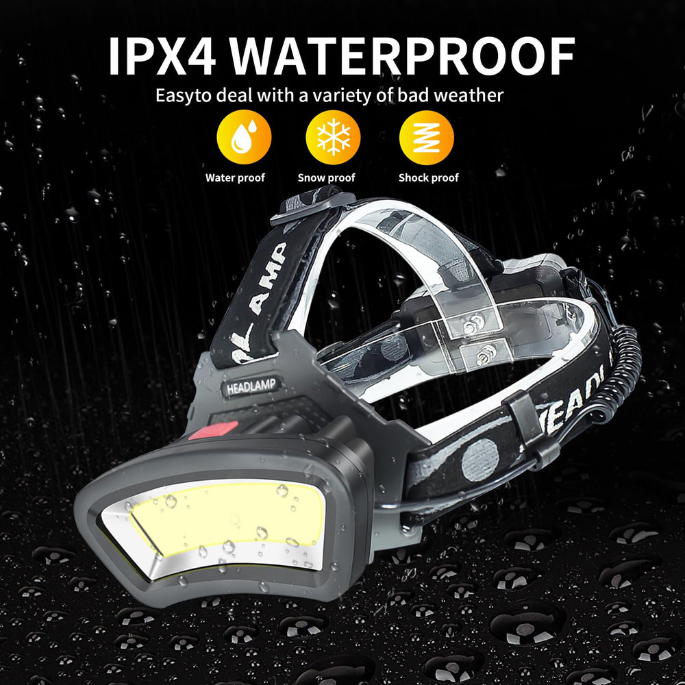 PZZOE headlamp IPX4 waterproof shell handles rain and snow.