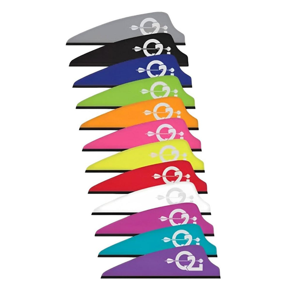 Q2i Fusion-II shield-cut vanes blue close-up showing crosswind stability for accuracy.