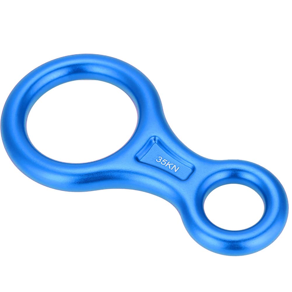 QANYEGN blue climbing rappel 8 ring for secure rope descents.