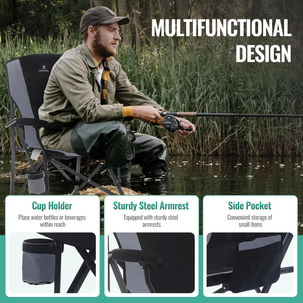 QAOYAL camping chair steel frame delivers sturdy support for long outdoor sessions.
