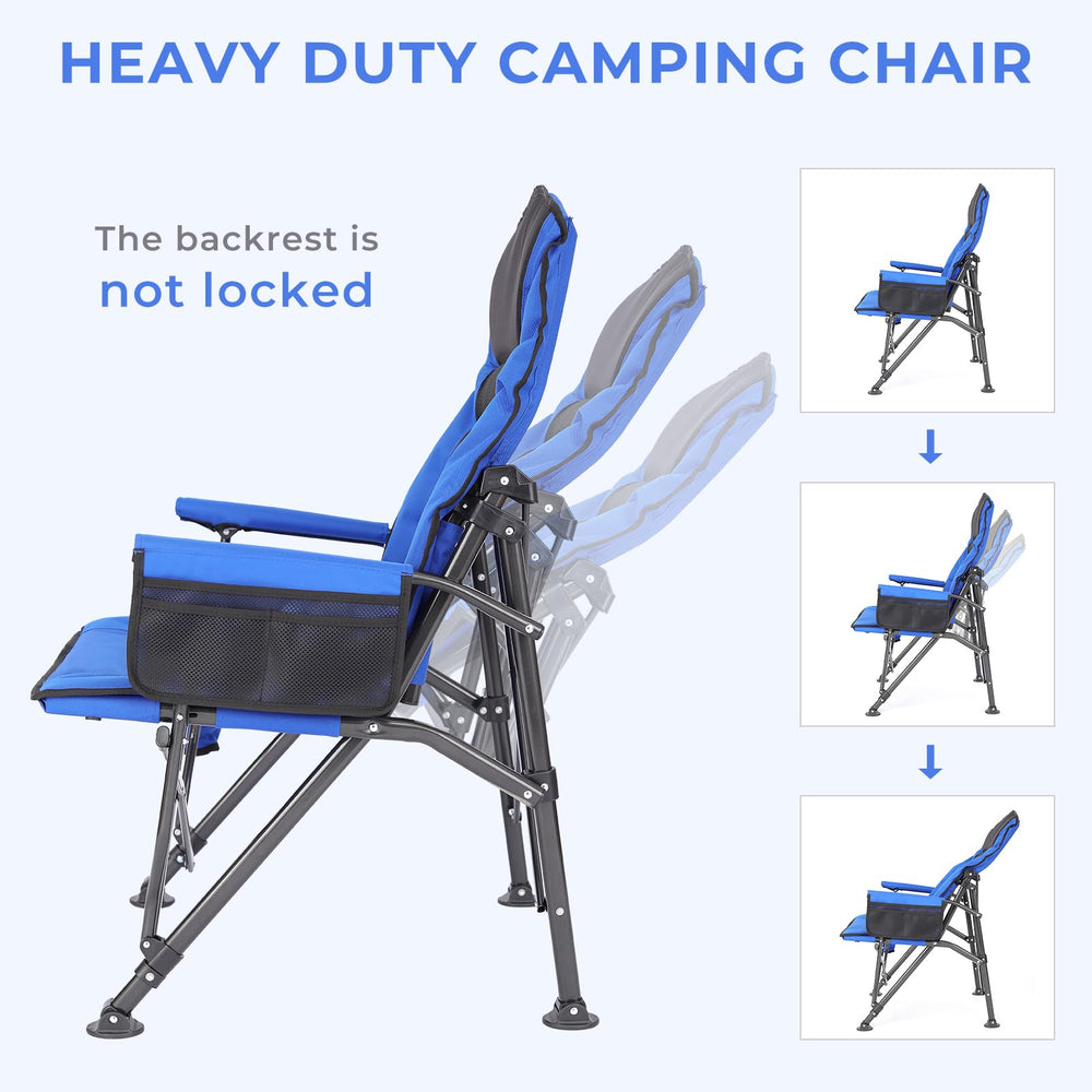 QAOYAL heavy-duty folding chair with reinforced frame supports up to 350 pounds.