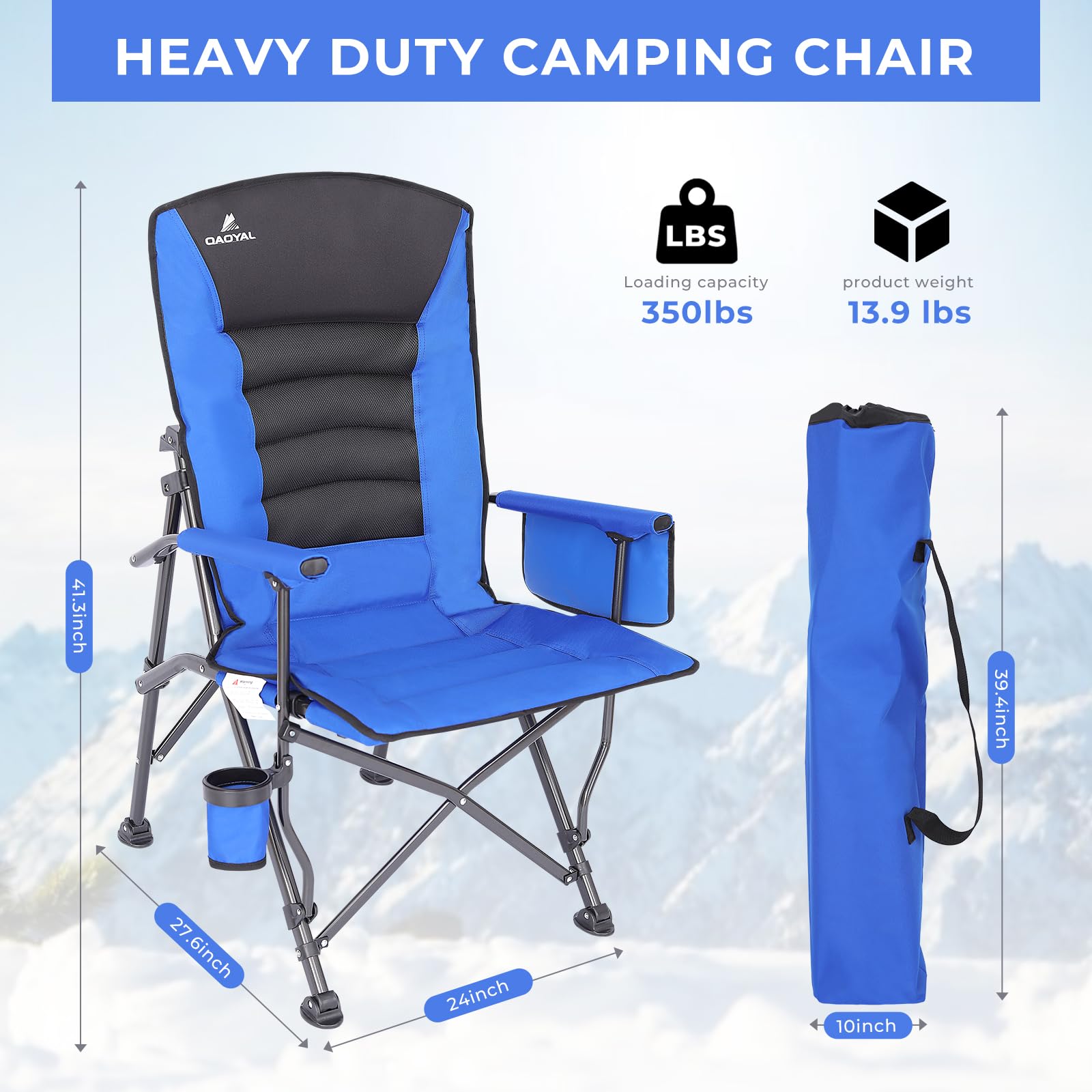 QAOYAL outdoor chair with cup holder and side pocket for convenient on-the-go storage.