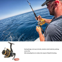 Reel held in hand showing compact size of QCdeSoulBLV mini spinning reel