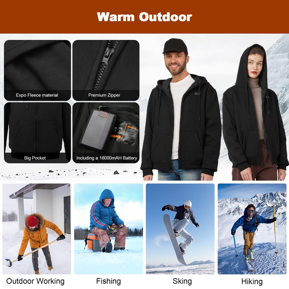 Qdreclod heated hoodie hood detail demonstrates weather-ready design.