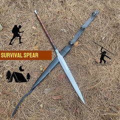 QEPAA CRAFTS Viking spear display angle emphasizing collectible craftsmanship and historical authenticity.