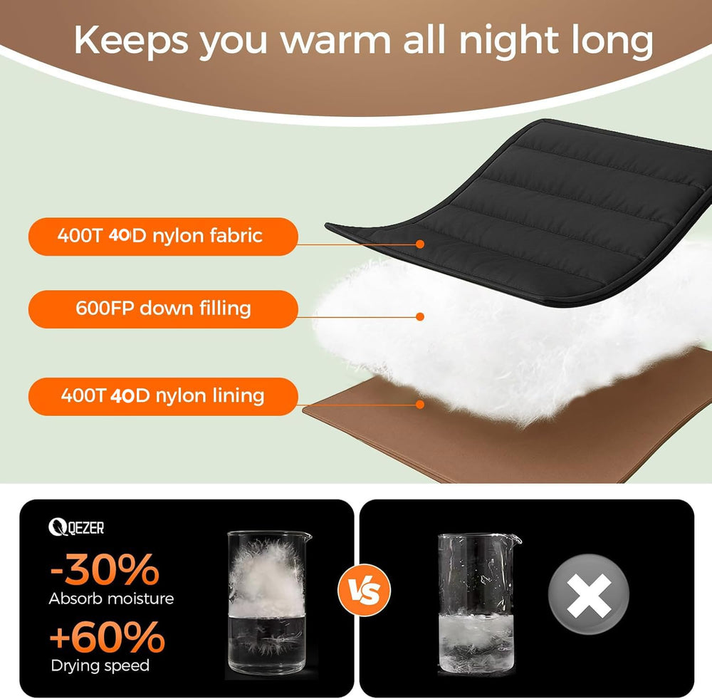 QEZER XL sleeping bag with durable nylon shell resisting wear and moisture.