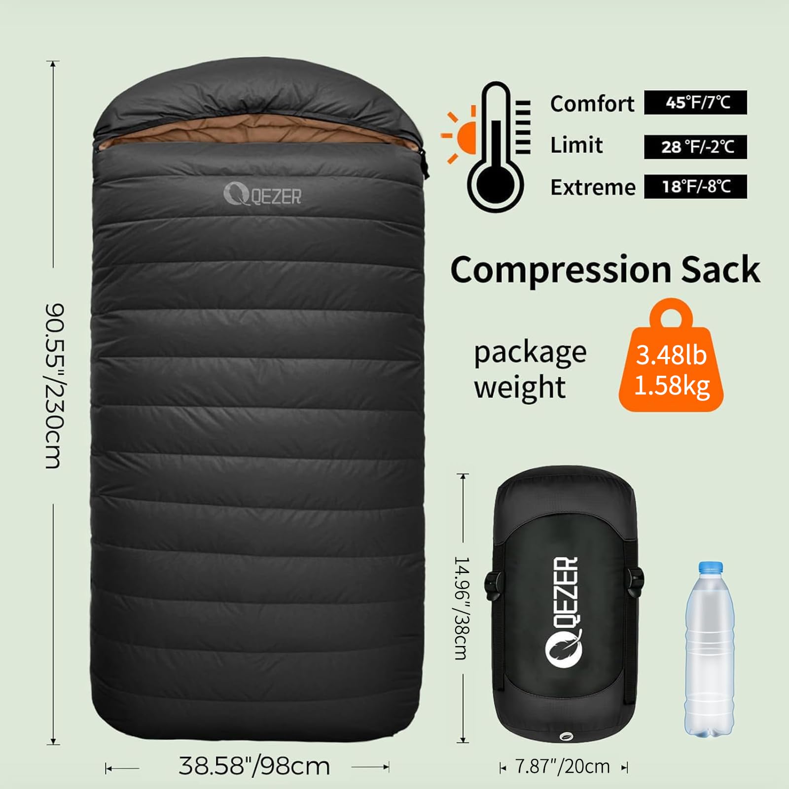 QEZER XL sleeping bag interior pockets for valuables and essentials on trips.