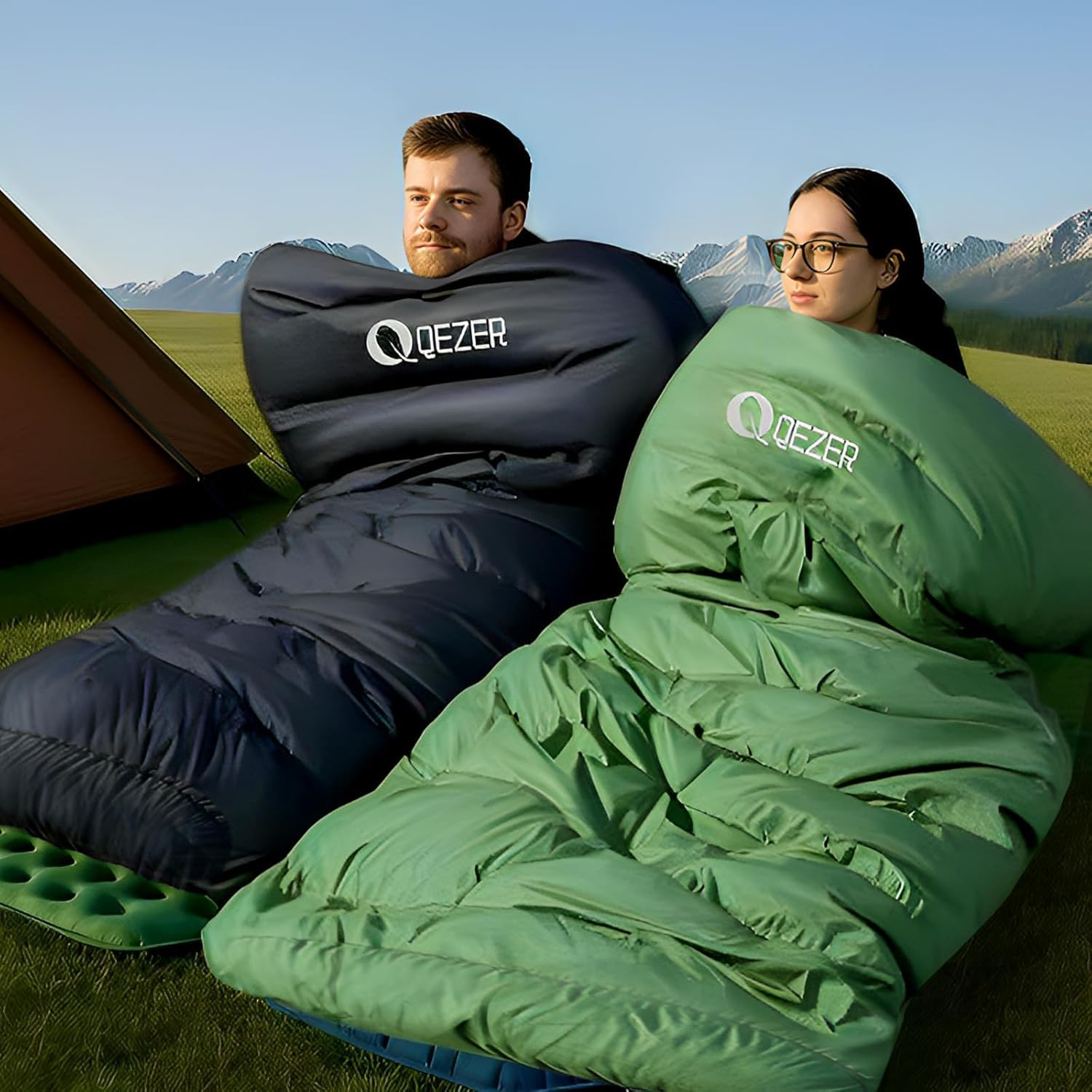 QEZER XL sleeping bag splice design adds shared warmth and visual appeal outdoors.