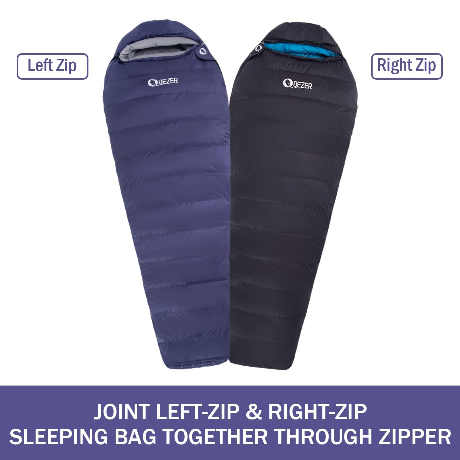 QEZER 0 degree two-person setup by zip-twinning two bags