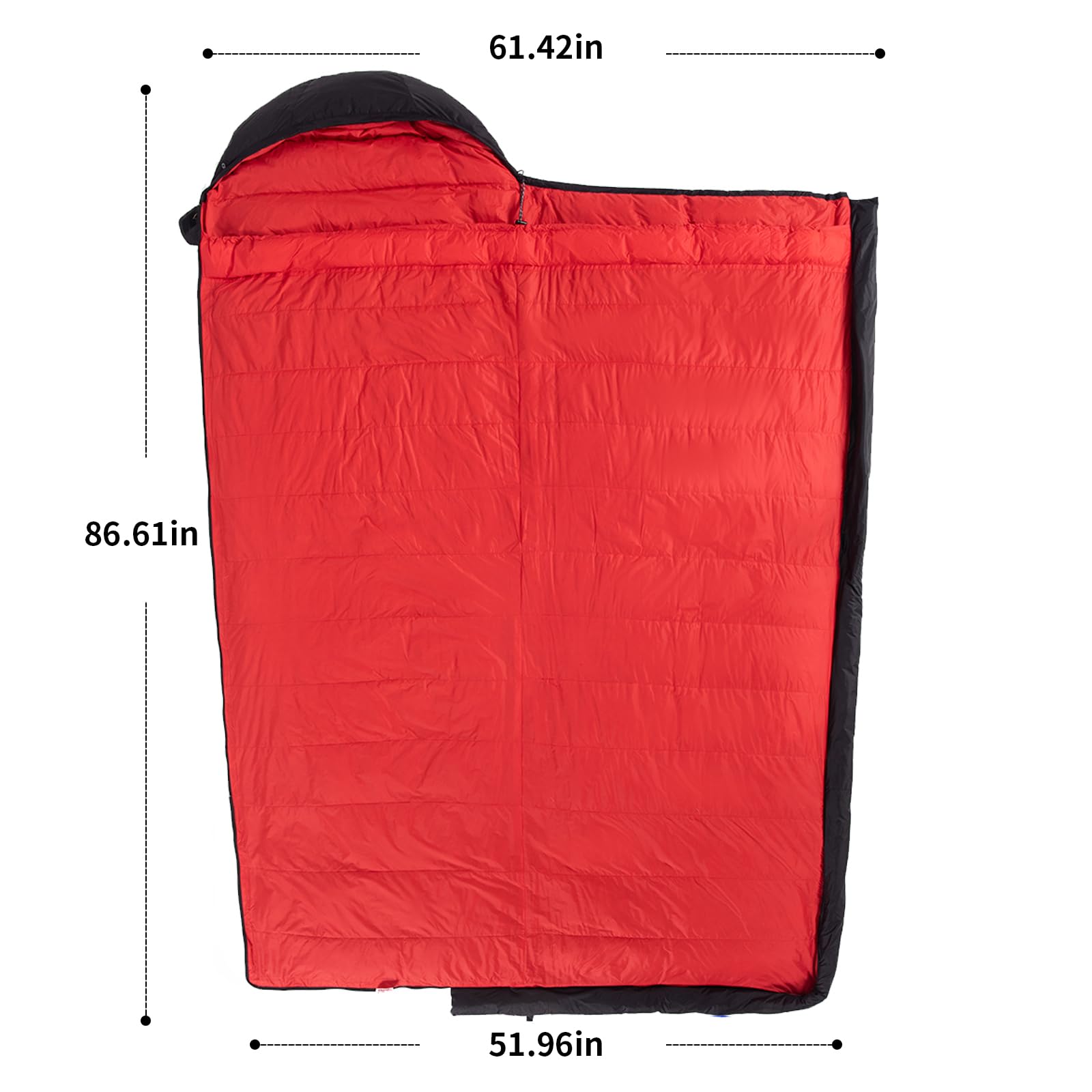QEZER Down Sleeping Bag 600 Fill Power Down delivers plush warmth.