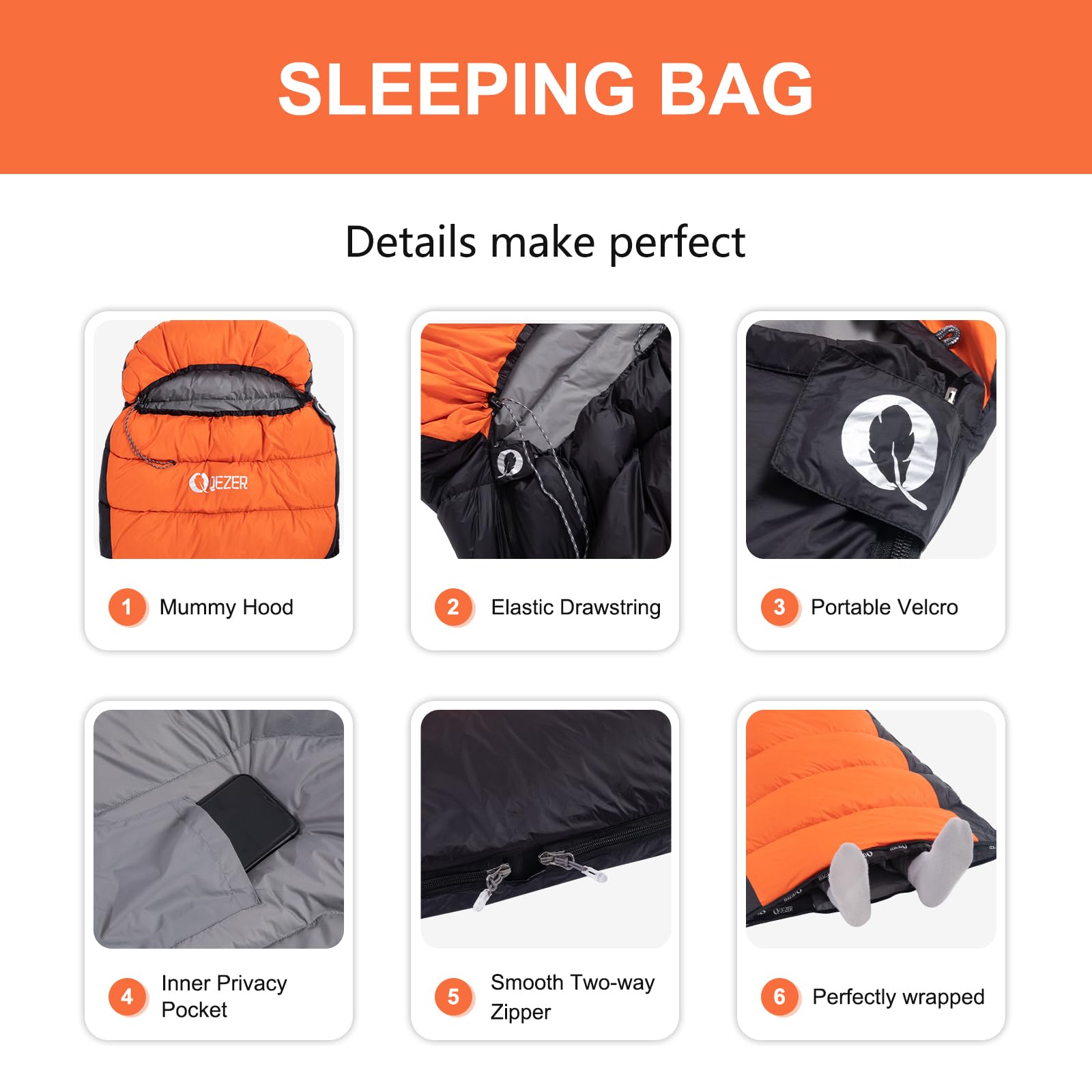 QEZER Down Sleeping Bag double-bag setup demonstrates linking two bags for a double.