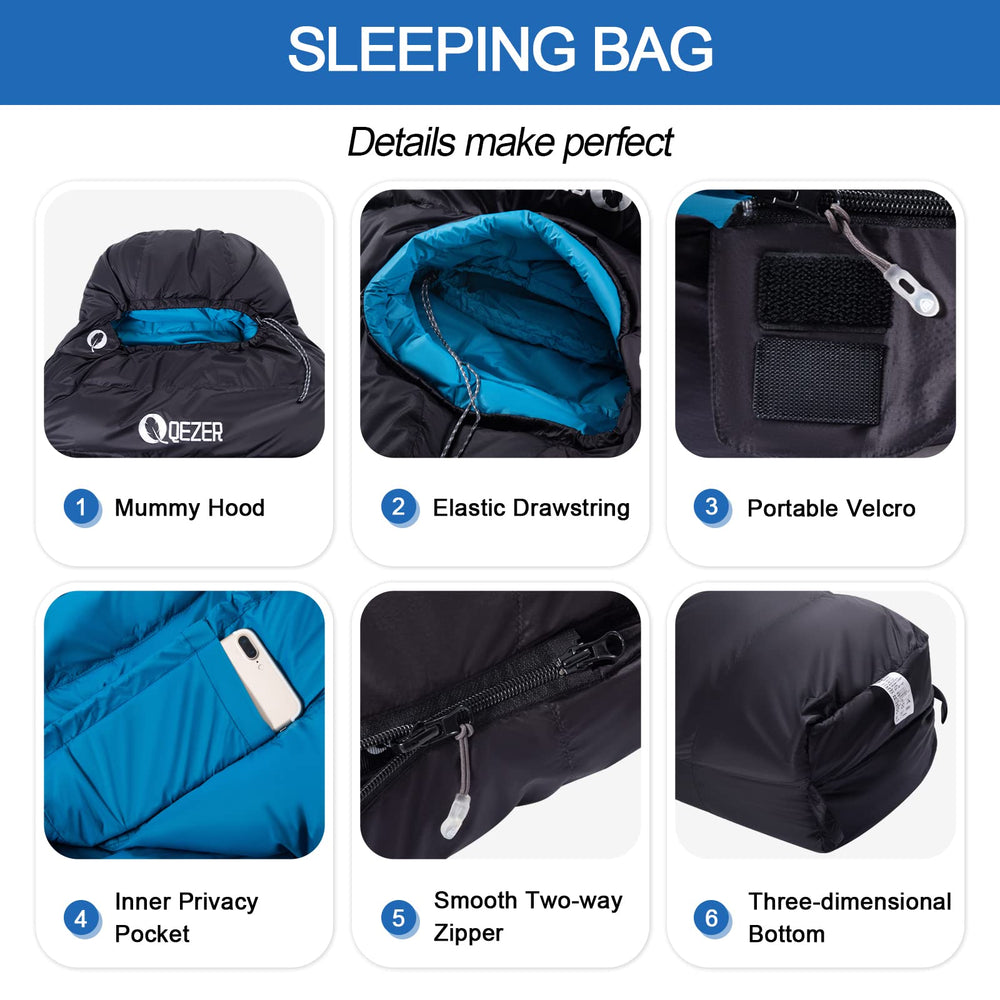 QEZER sleeping bag dual zippers enable flexible ventilation and easy access