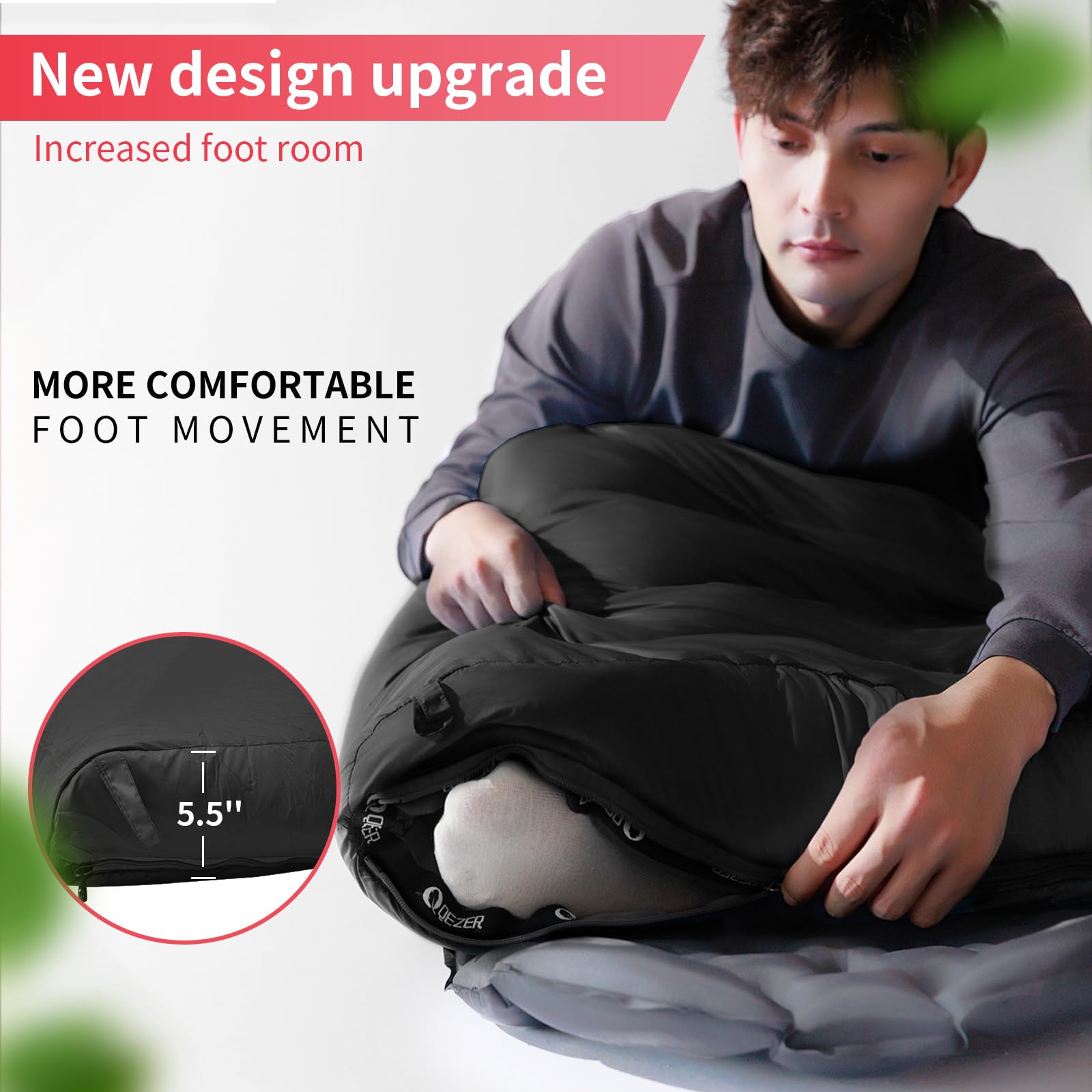 QEZER Down Sleeping Bag Durable Nylon 400T-20D resists outdoor tears.