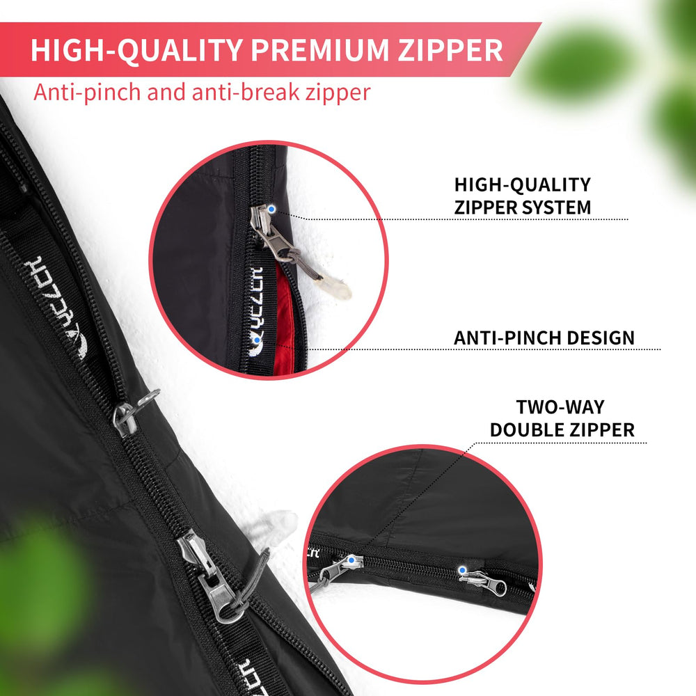 QEZER Down Sleeping Bag Foot Zip Vent provides adjustable ventilation.