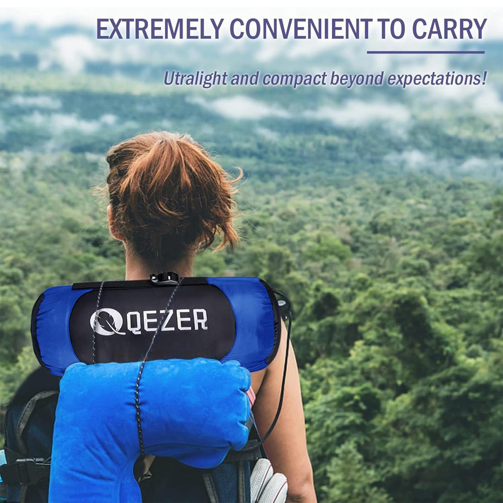 QEZER Down Sleeping Bag storage bag simplifies packing and transport.