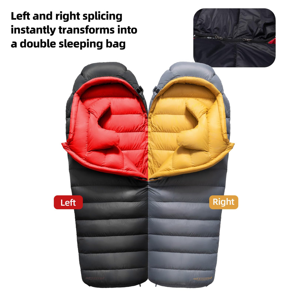 QEZER Down Sleeping Bag temperature range visualization highlights comfort in cold conditions.