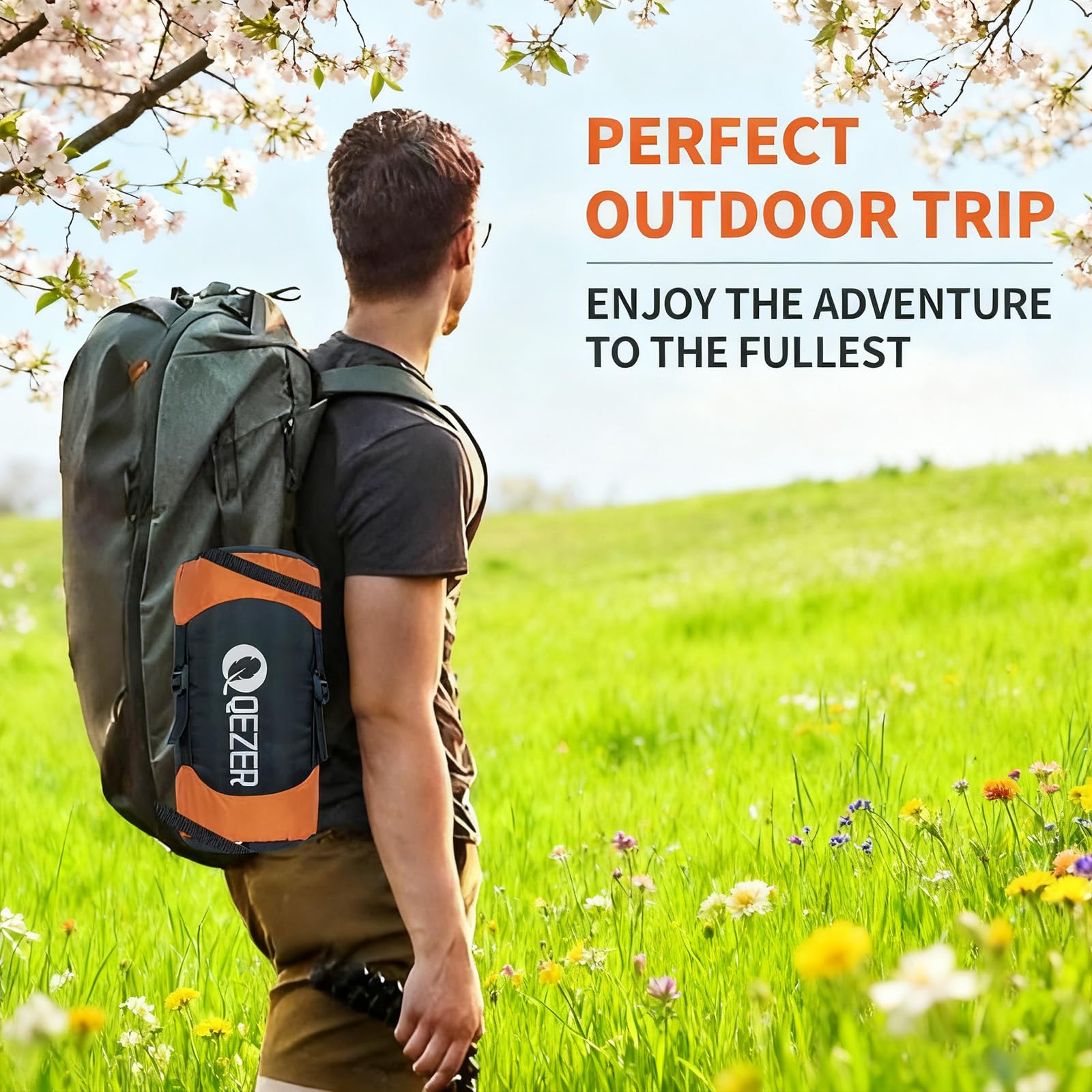 QEZER down sleeping bag thermal lining boosts warmth retention