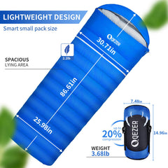 QEZER ultralight-weight sleeping bag ready for long hikes.